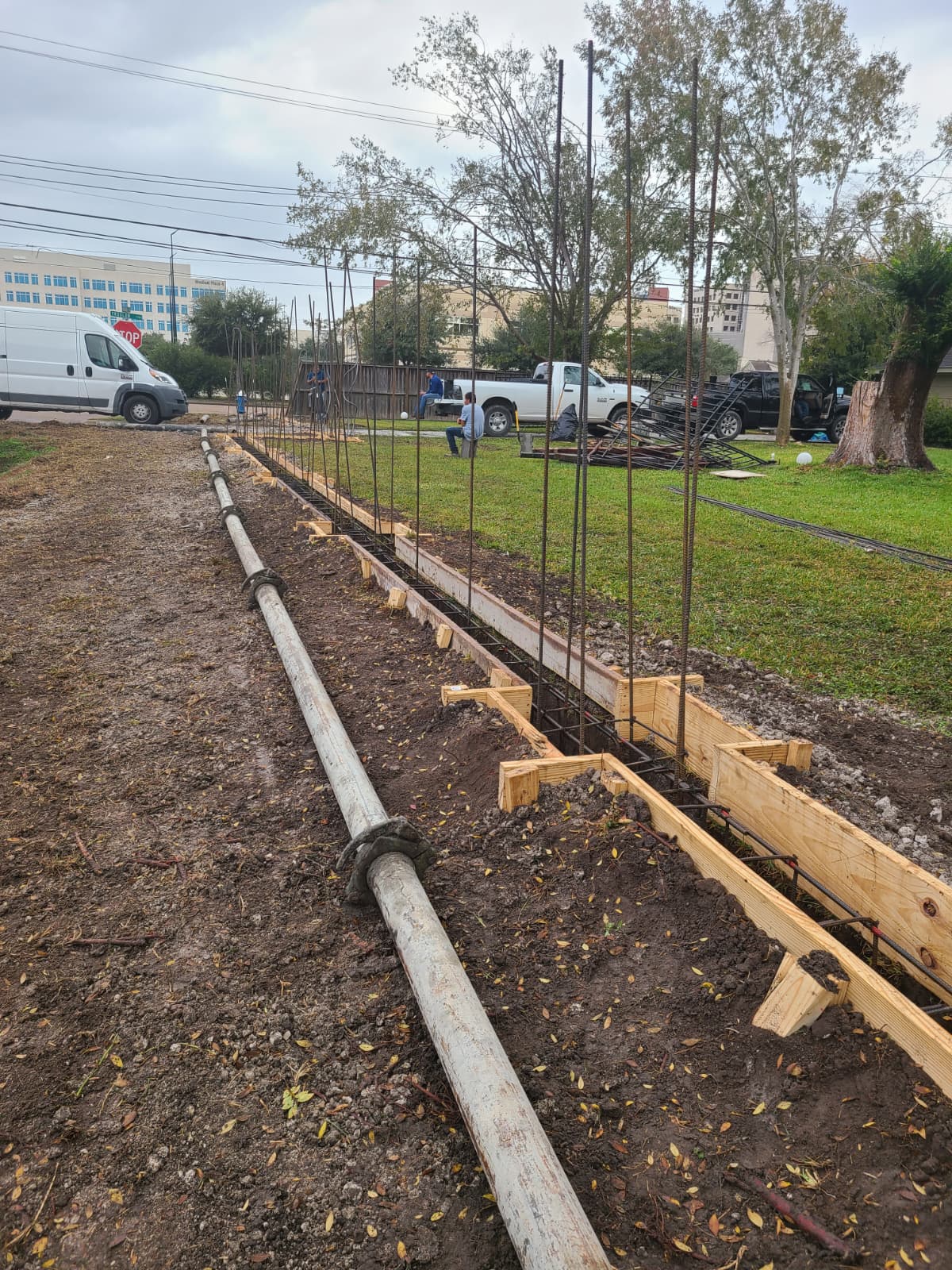 Rebar layout at end of footing trench for fence post