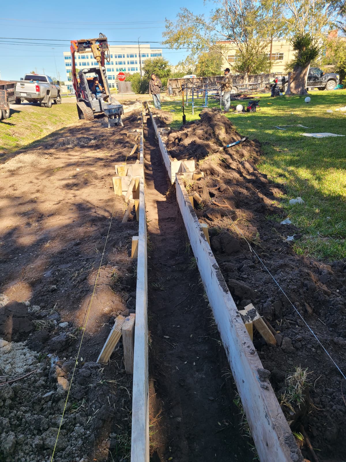 Excavated trench and forms ready for structural concrete footing
