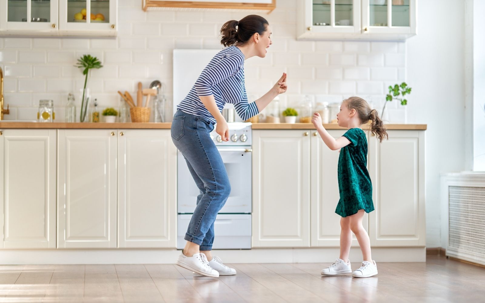 Family enjoying remodeled kitchen